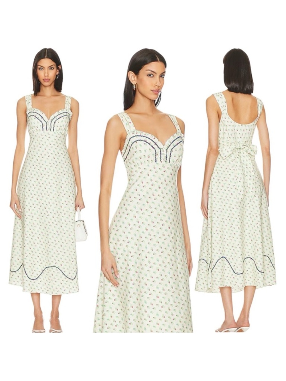 Free People Sweet Hearts Midi Dress in Ivory Combo size XL